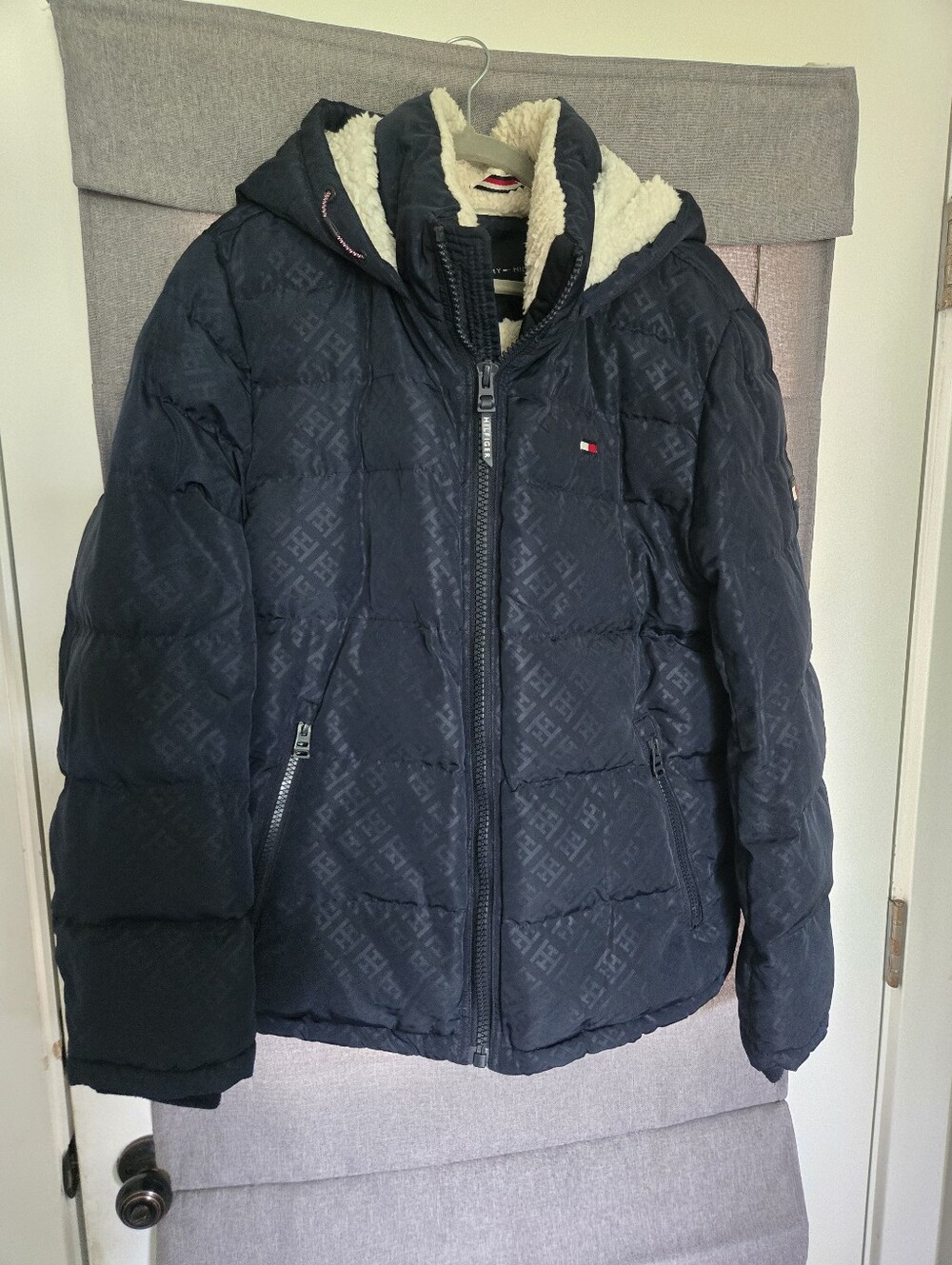 Tommy Hilfiger Hooded Puffer Jacket Blue Full Zip Coat Size Large New No Tags